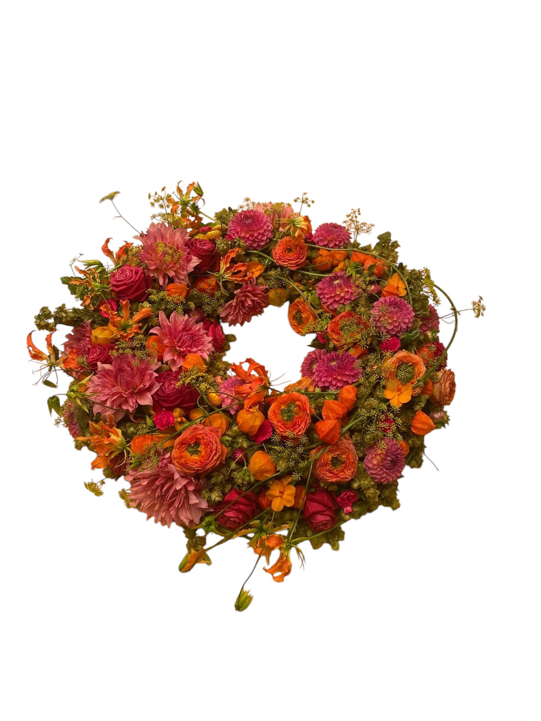 Blz. 35D | Bloemenkrans anjour felle roze- en oranjetinten